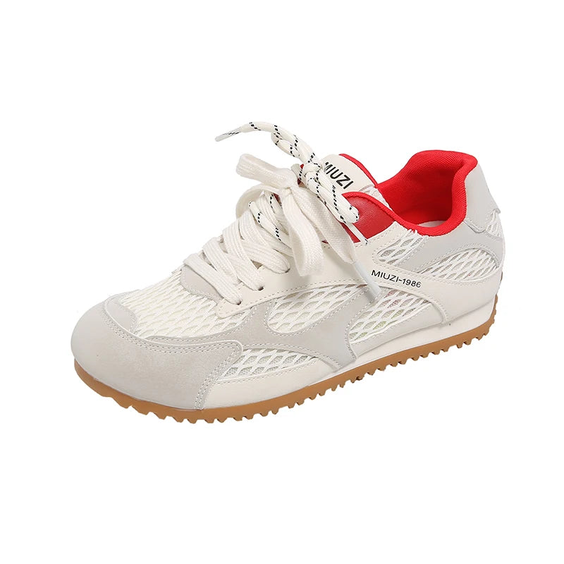 Zapatos vulcanizados para mujer, moda 2025, con cordones, colores a juego, nuevos, de malla redonda, ligeros, cómodos y casuales para caminar.
