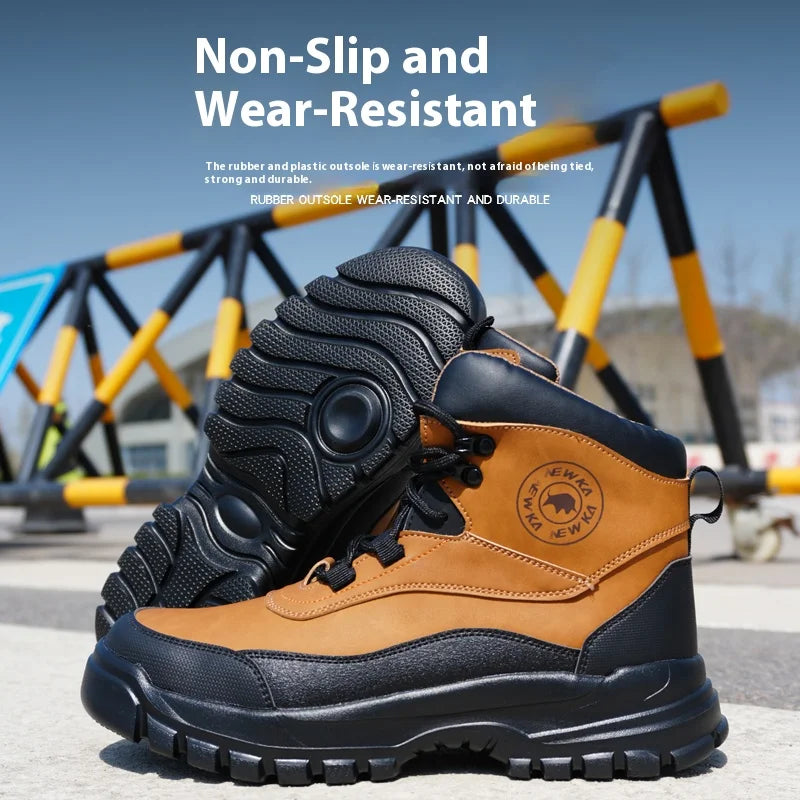 Nuevos zapatos de seguridad de moda, de caña alta, antiaplastamiento y antiperforación, con puntera de acero, resistentes al desgaste, para trabajo, calzado de protección para hombre.