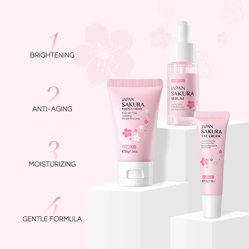 LAIKOU - Set de 3 cremas faciales con vitamina C 24K Golden Sakura para el cuidado de la piel, suero, crema para ojos, hidratante, antiarrugas