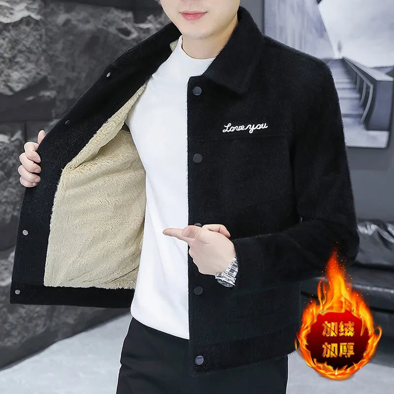 Chaqueta informal gruesa y moderna de invierno 2024 para hombre, con forro polar, estilo coreano, juvenil, elegante y versátil.