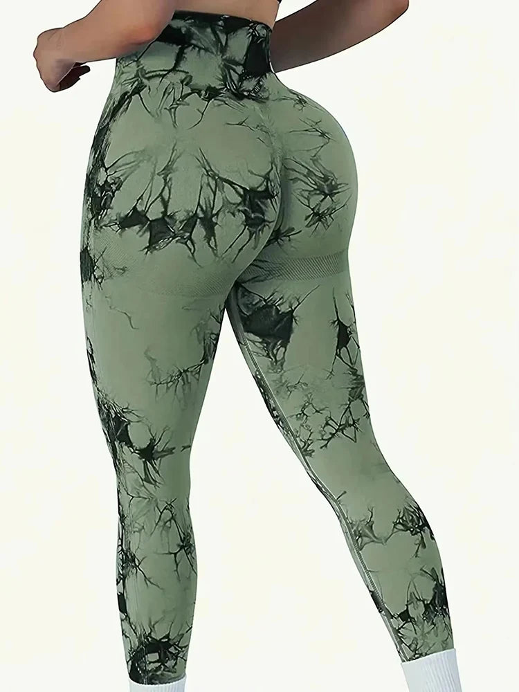 Mallas para mujer, leggings tie-dye, cintura alta, levanta glúteos, control de abdomen, push-up, sin costuras, pantalones de yoga, ropa deportiva para gimnasio.