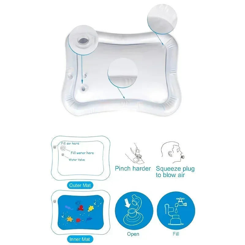 Colchoneta inflable para jugar boca abajo, colchoneta de juego premium para bebés, cojín de agua inflable, gimnasio interactivo para bebés, juguetes para el desarrollo sensorial.