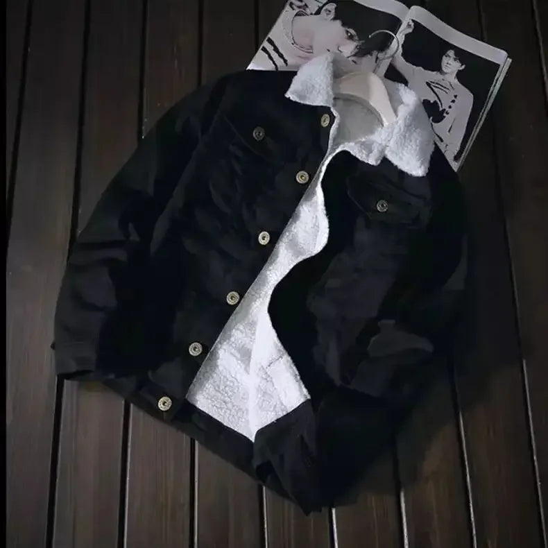 Chaqueta vaquera de invierno para hombre, moderna, con forro polar, holgada, gruesa, informal, cálida para las estaciones más frías.