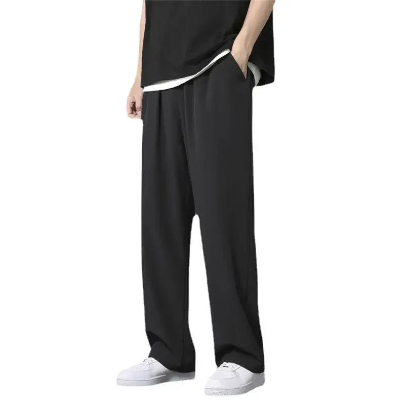 Pantalones de verano de seda de hielo para hombre, finos, holgados, de pierna recta, deportivos, de secado rápido, informales, de pierna ancha y largos, para estudiantes