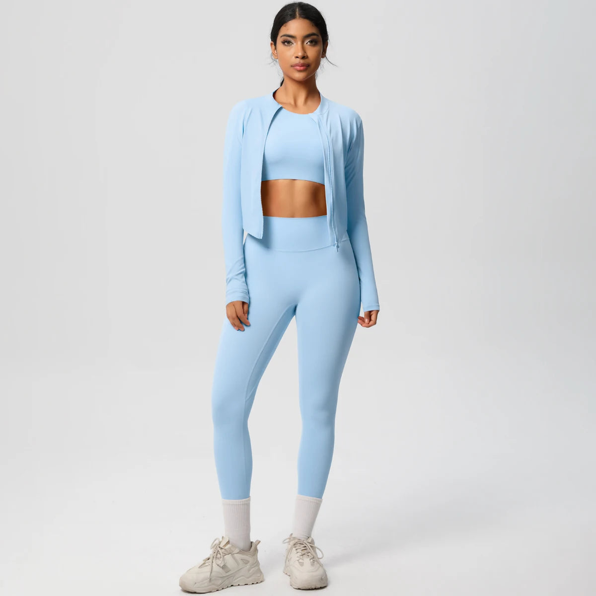 Conjunto de leggings de yoga, top deportivo con cremallera y manga larga, transpirable, para correr al aire libre, pantalones de yoga ajustados e informales, ropa de fitness