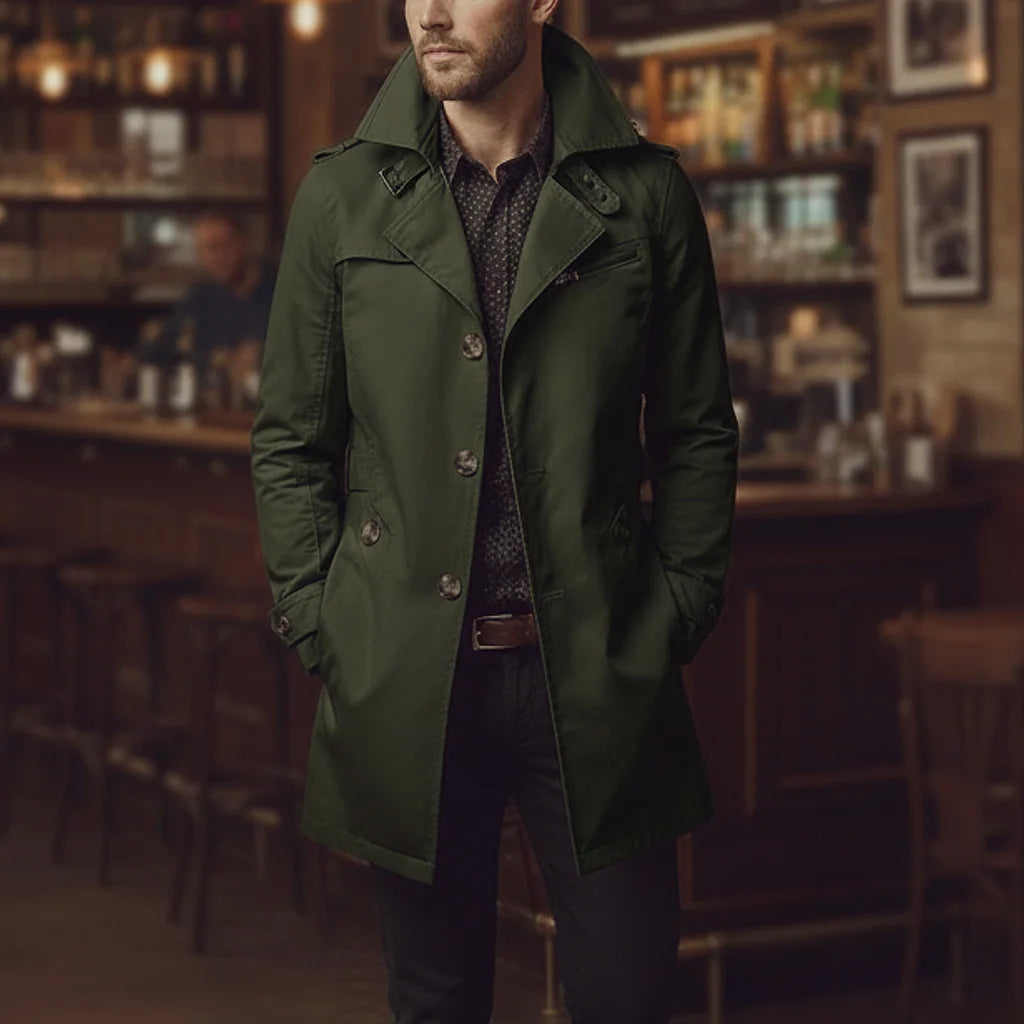 Chaqueta de algodón de hombre, entallada, con cuello de muesca y un solo botón, estilo gabardina, ideal para la oficina o para un look casual de negocios.