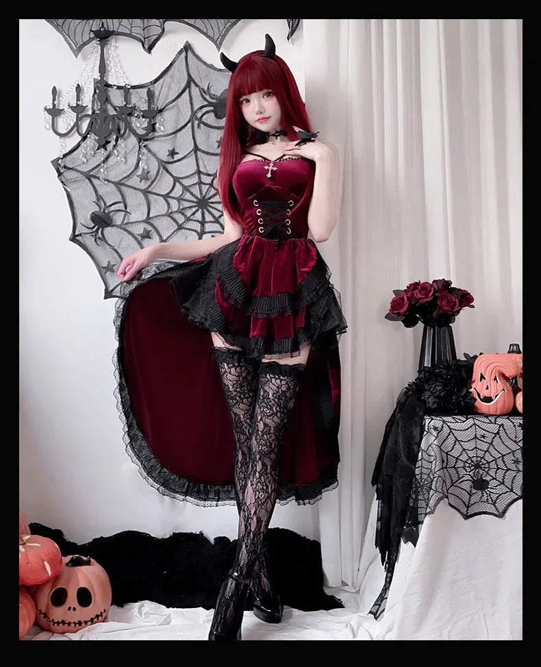 European and American Diablo Gothic Halloween Costume Ladies Dress Dovetail Witch Vampire Bride Performance Costume