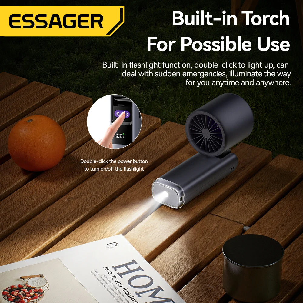 Mini ventilador portátil plegable Essager USB de mano, pantalla digital de 100 velocidades con linterna, refrigeración y refrigeración