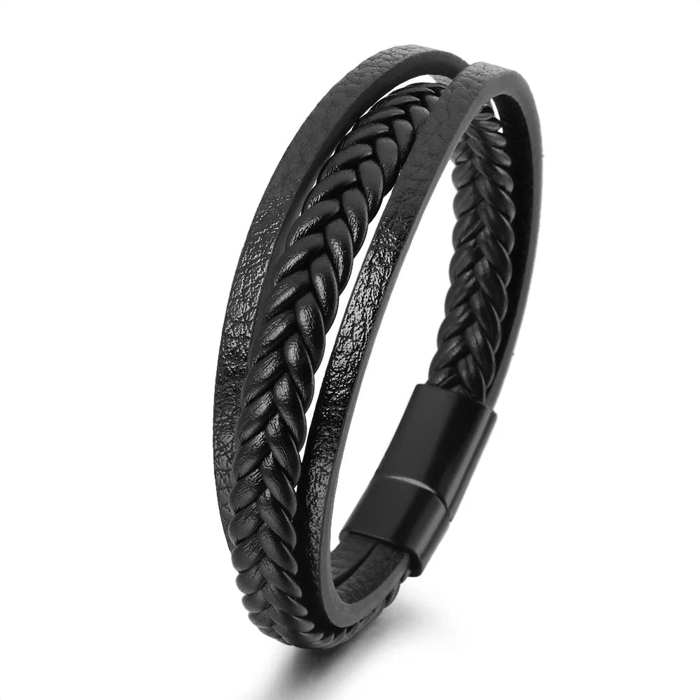 Pulseras de cuero de moda para hombre, pulseras de cuerda trenzada multicapa, pulseras masculinas, joyería, pulsera para hombre