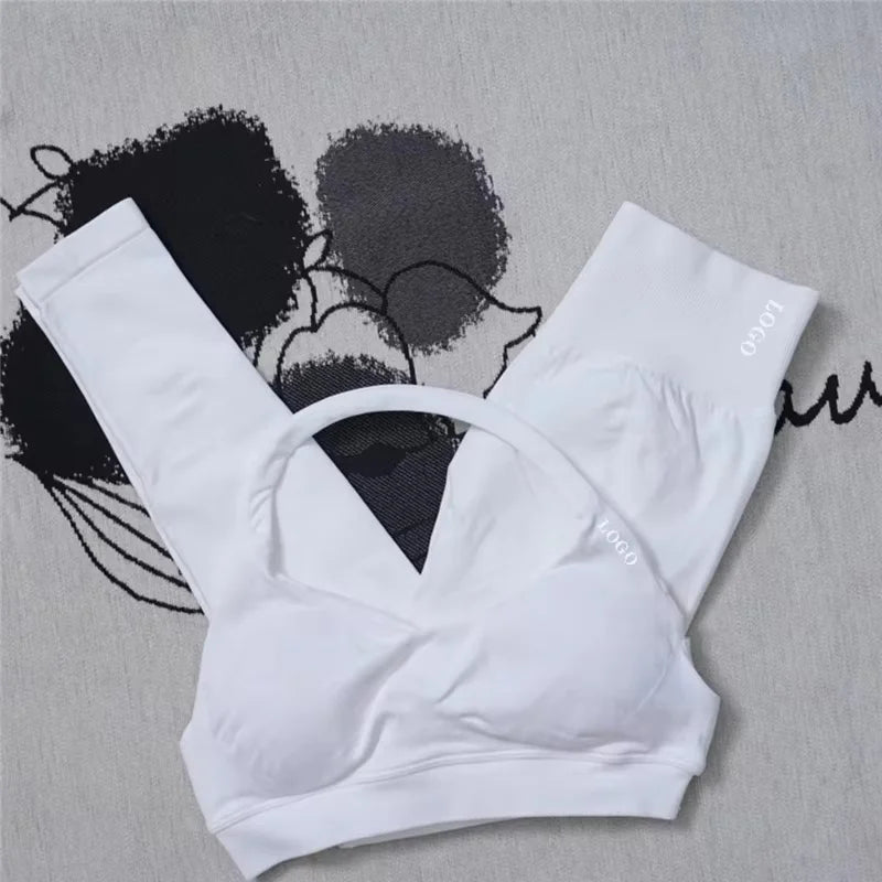 Conjunto de 2 piezas de yoga para mujer, leggings de cintura alta sin costuras, sujetador deportivo, ropa de entrenamiento, ropa deportiva para correr
