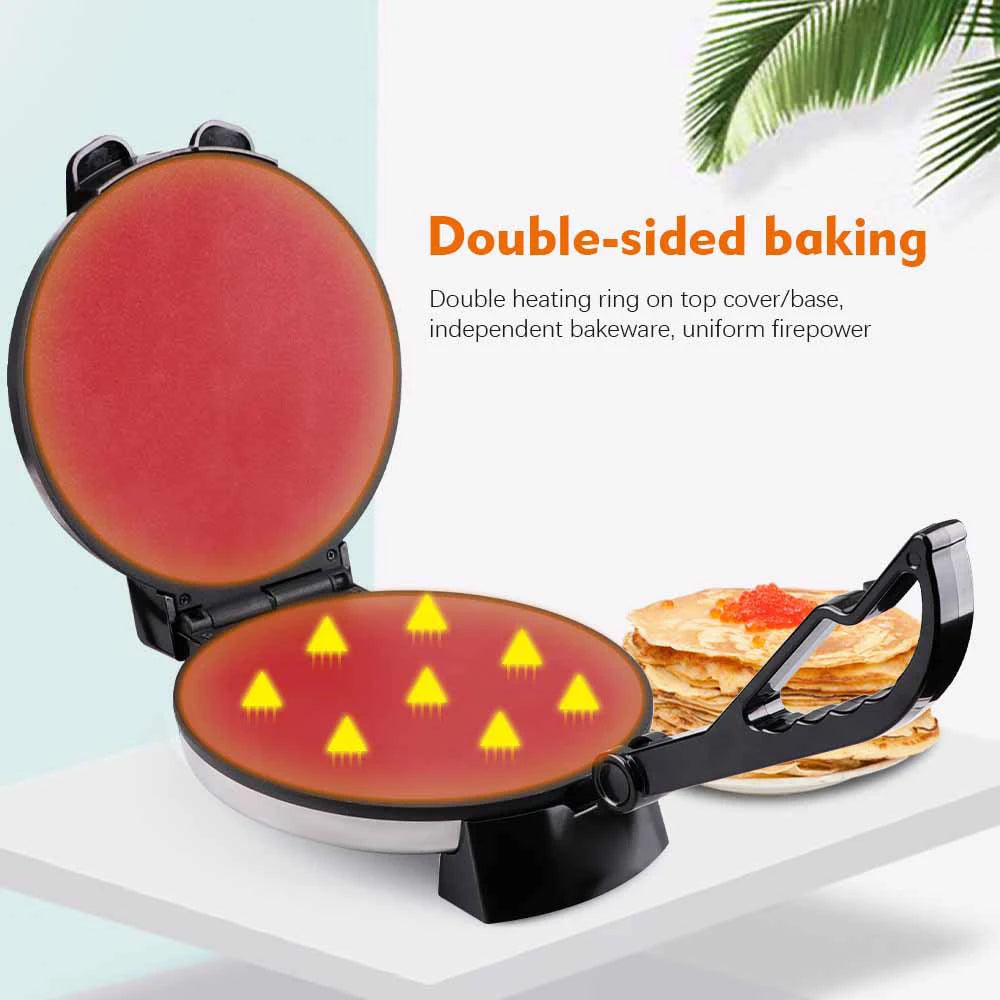 Máquina eléctrica para hacer tortillas de acero inoxidable antiadherente de 1800 W con prensa para tortillas de doble cara.