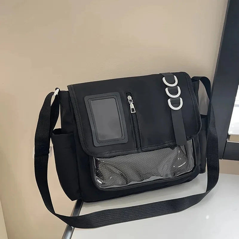 Nuevo bolso bandolera informal de nailon de estilo universitario, de gran capacidad, para estudiantes, estudiantes, estudiantes, estudiantes, estudiantes, tendencia de viaje, con un solo hombro inclinado.