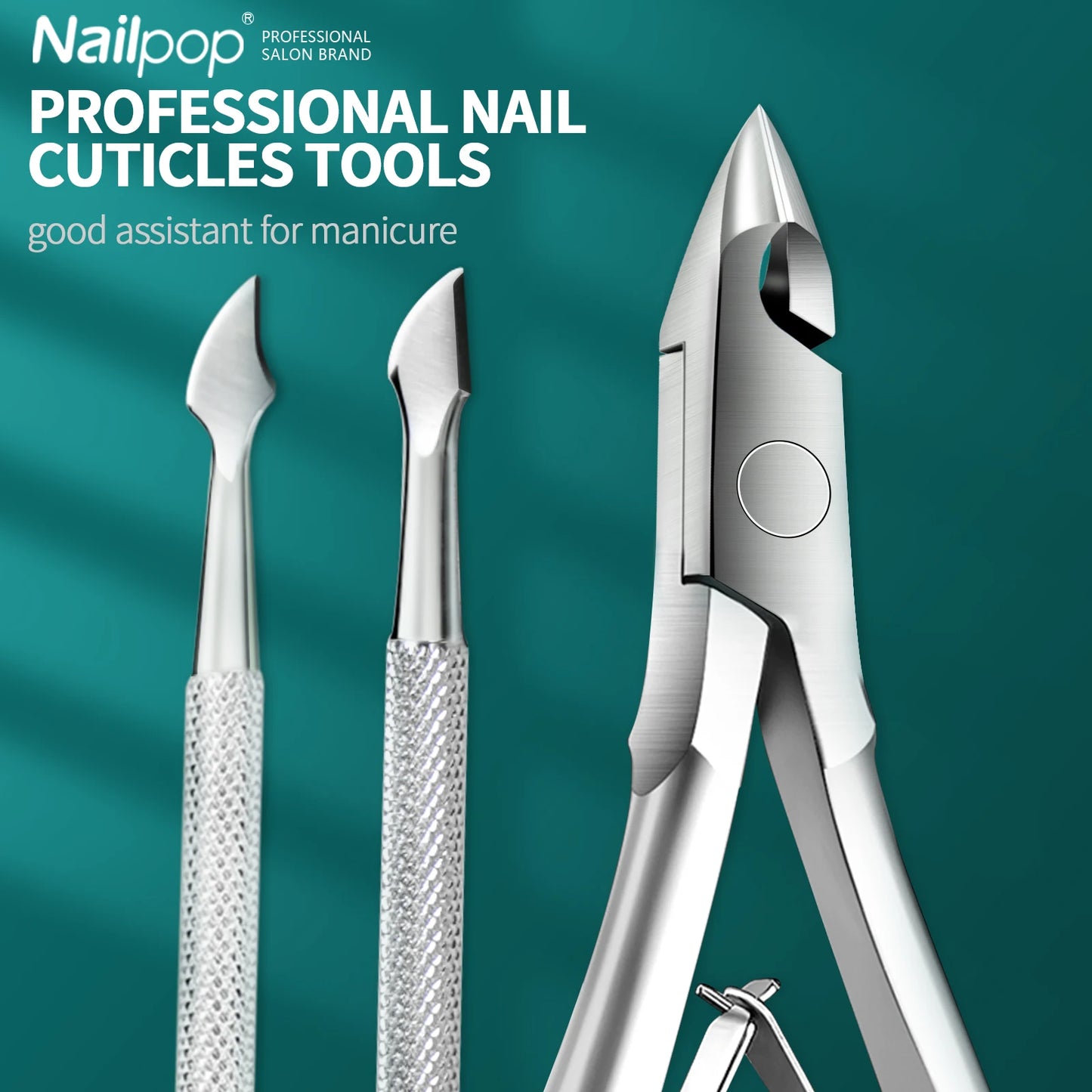 Nailpop - Cortauñas profesional de acero inoxidable, tijeras, alicates, función de quitacutículas, kit de herramientas para manicura y cuidado de uñas