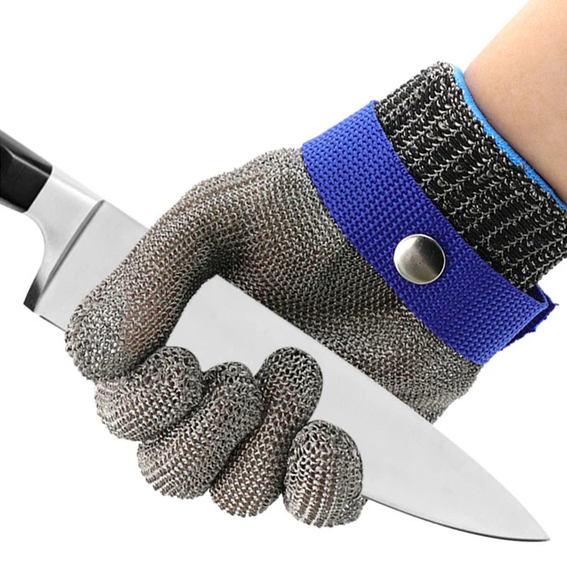 Guante de metal, guante de acero inoxidable, guante de acero inoxidable, guante de malla metálica resistente a cortes, guante para cortar carne, trabajo con motosierra