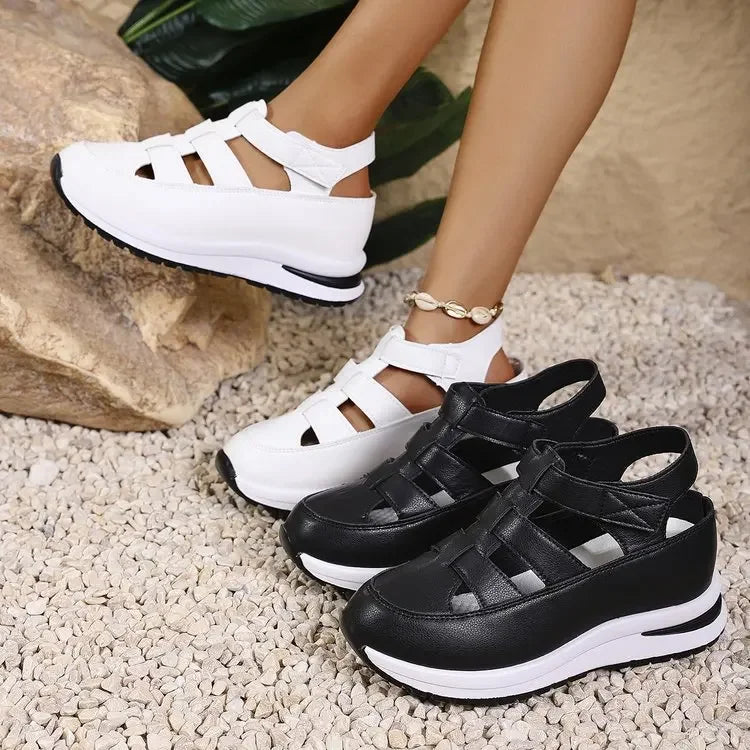 Sandalias de mujer de gran tamaño 2025, nuevas, con punta romana mágica y tacón grueso, zapatos casuales, cómodas, suela de goma y poliuretano mejorado.