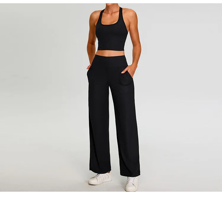 Pantalones de Yoga acanalados para mujer, leggings deportivos para gimnasio, leggings de cintura alta para fitness, pantalones deportivos para correr al aire libre, pierna recta.