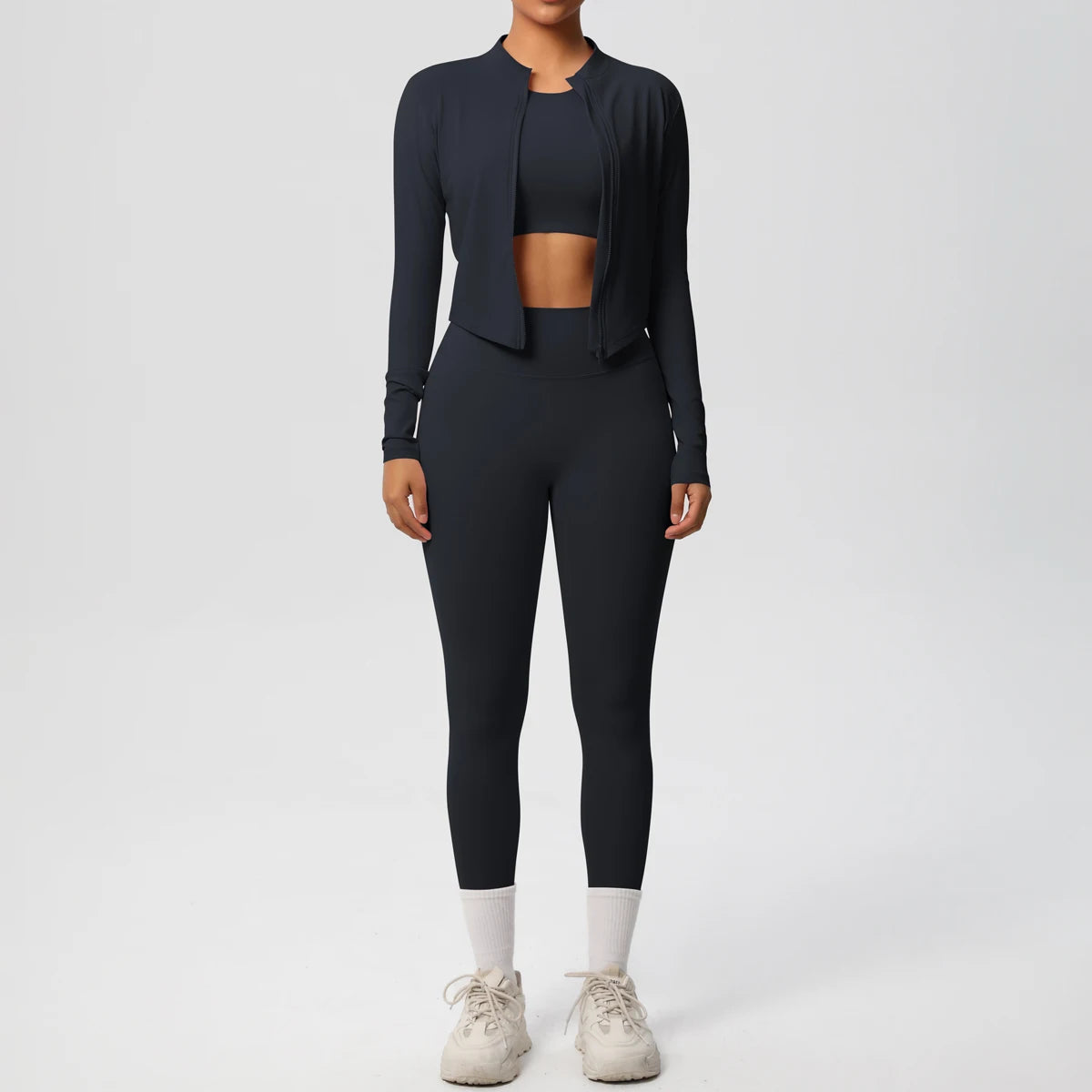 Conjunto de leggings de yoga, top deportivo con cremallera y manga larga, transpirable, para correr al aire libre, pantalones de yoga ajustados e informales, ropa de fitness