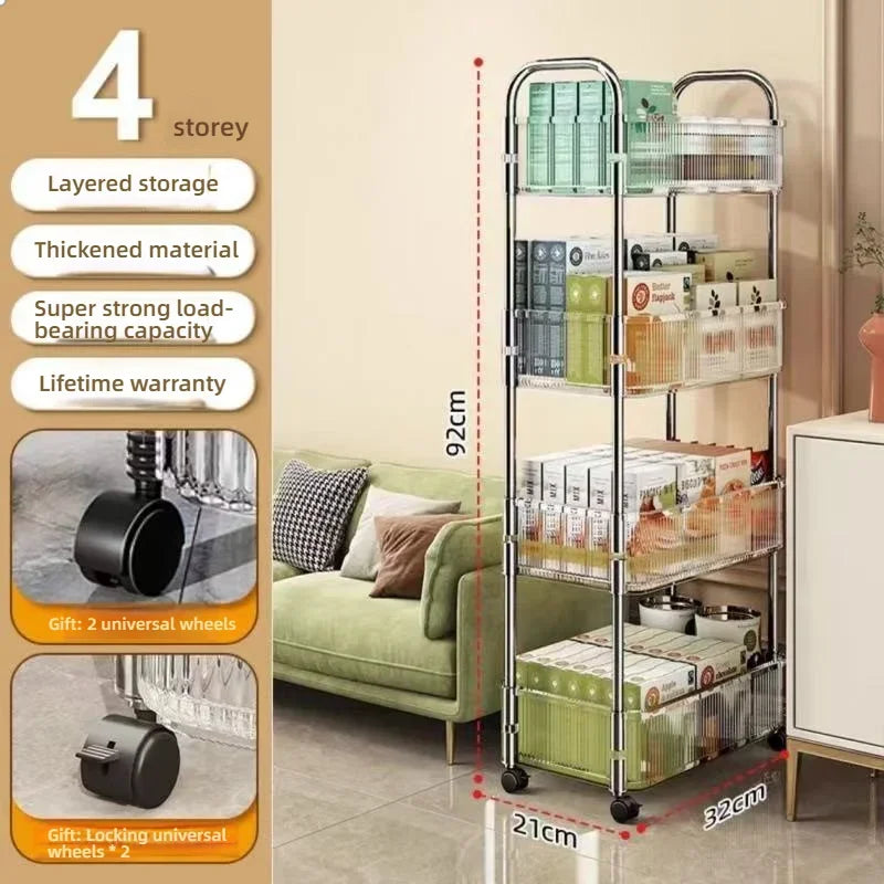 Estante móvil con ruedas, estante de almacenamiento multicapa, carrito para el hogar para refrigerios, cosméticos, artículos diversos, organizador de 2/3/4 niveles, carrito rodante