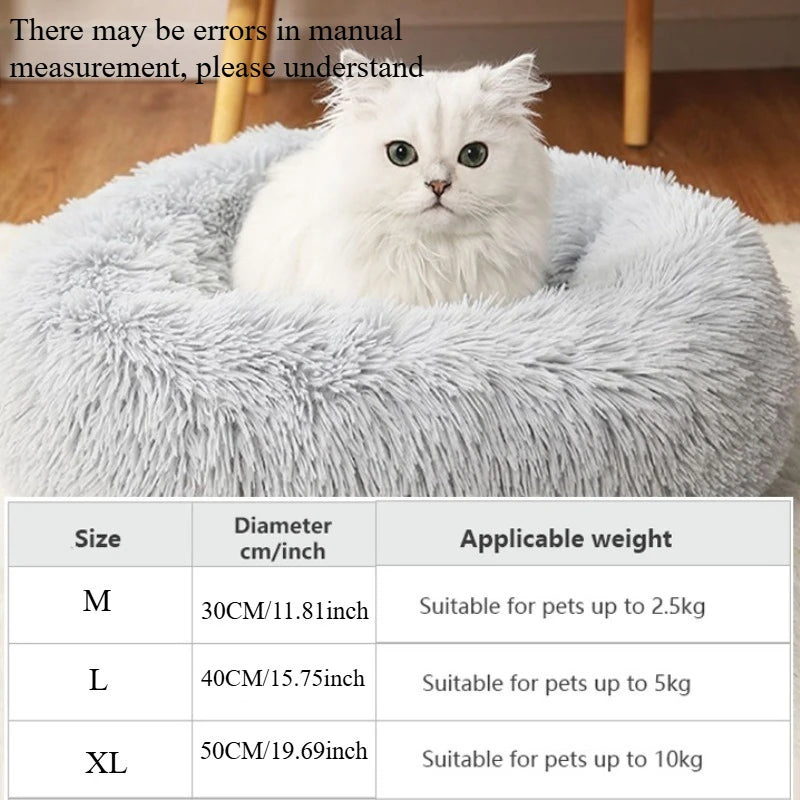 1 cama cómoda de felpa a rayas para mascotas, adecuada para gatos y perros, cálida, nido redondo para dormir profundamente, relleno, gris, suave, para interiores