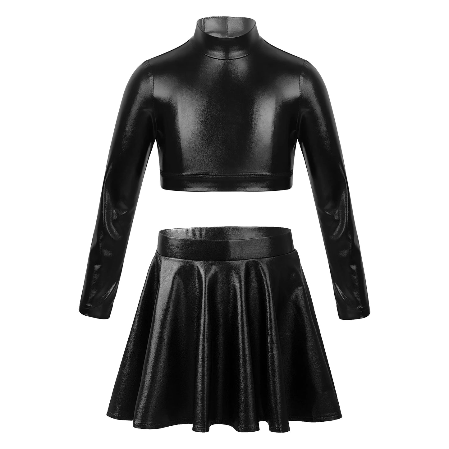 Ropa para niños, blusas sin mangas metálicas para niñas, minifalda plisada acampanada, conjunto de 2 piezas para niños, ropa de baile