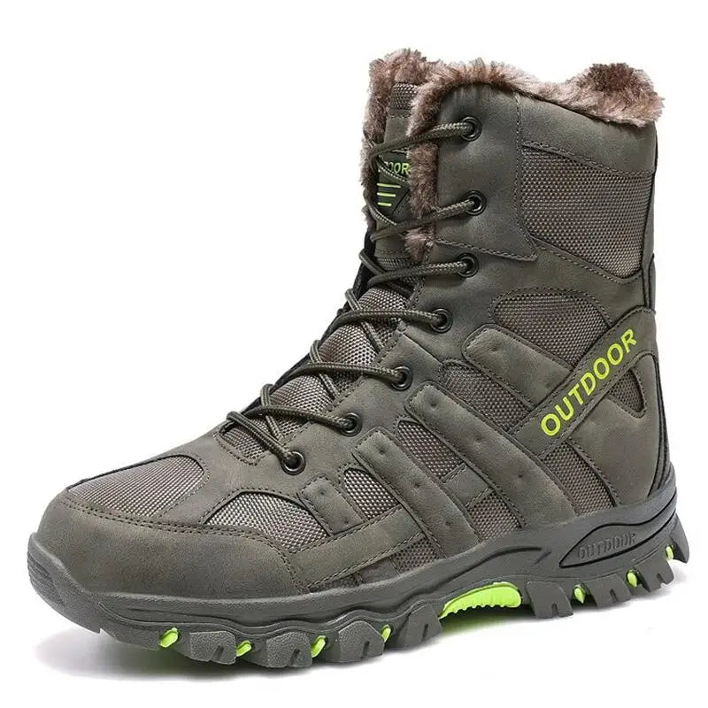 Brand Winter Men's Boots Thick Plush Warm Snow Boots Lace-UP Men Ankle Boots Outdoor Waterproof Men's Motorcycle Boots Size 47