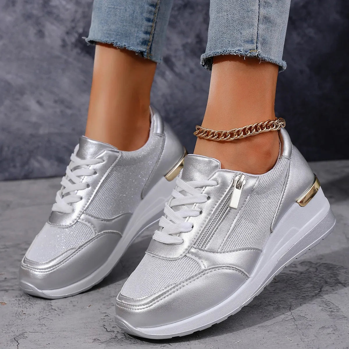 Zapatillas de deporte con cuña rosa de moda 2025 para mujer, ligeras, transpirables, informales, con plataforma vulcanizada y de talla grande.