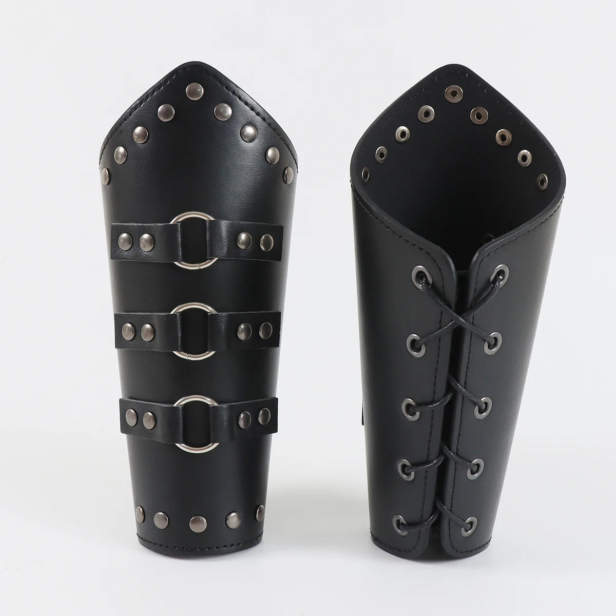 Armadura medieval de cuero sintético para hombre, calentadores de brazos con cordones, guantelete de caballero pirata vikingo, brazalete, accesorios steampunk