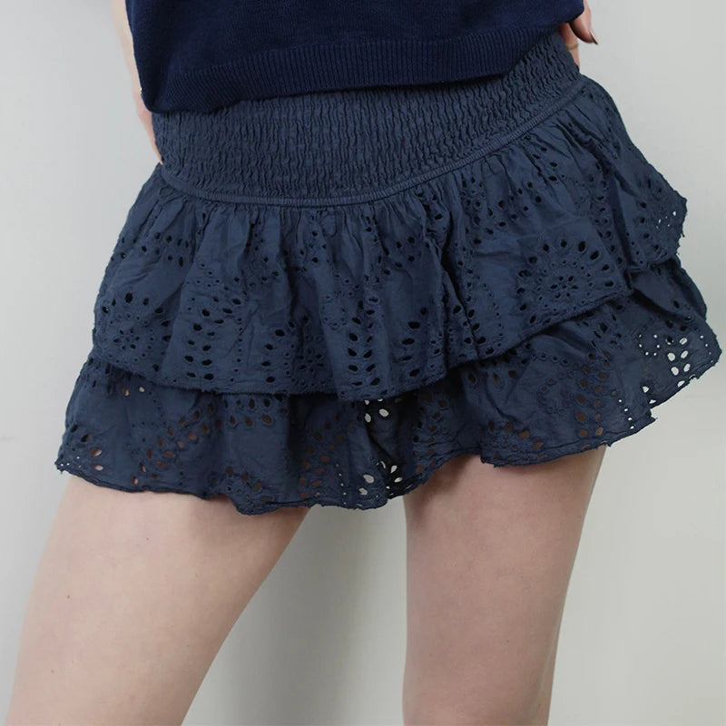 Minifaldas plisadas con capas y volantes estilo Y2K para mujer, estilo bohemio playero, estilo kawaii, con fruncido en forma de A, para adolescentes