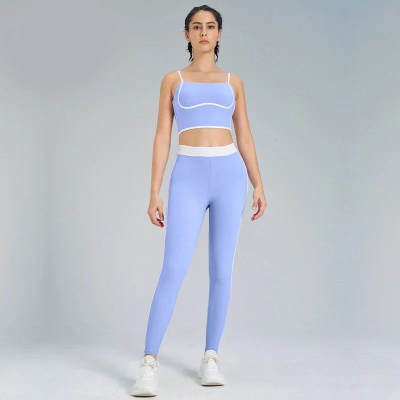 Traje de yoga deportivo para mujer, conjunto de entrenamiento de fitness, color melocotón, con espalda integrada, top de yoga, chaleco de cintura alta, top corto para levantar la cadera, pantalón de yoga para gimnasio