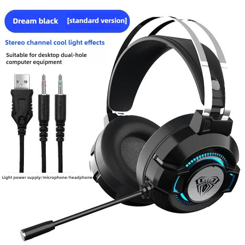 Auriculares para juegos AULA S602 con micrófono, sonido envolvente virtual, graves, luz RGB, cancelación de ruido, auriculares con cable y accesorios para juegos
