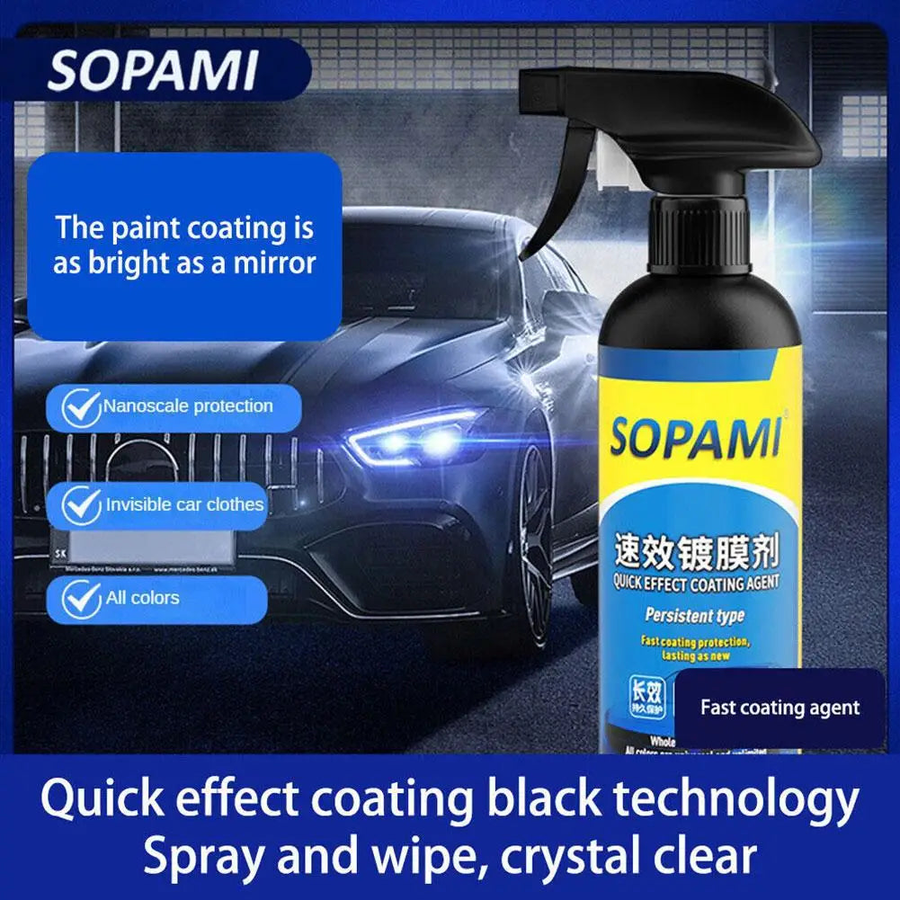 Spray de recubrimiento para autos Sopami, nanocerámica, de efecto rápido, agente de recubrimiento para autos, spray de cera para autos, spray de pulido, protección para autos