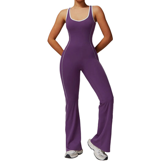 Conjunto de ropa deportiva de yoga con espalda cruzada para mujer, monos de una pieza con bloques de color, monos deportivos sin mangas, conjunto de gimnasio