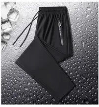 Pantalones deportivos de seda de hielo para hombre, de verano, finos, elásticos, sueltos, informales, transpirables, para correr al aire libre, pantalones largos, talla grande