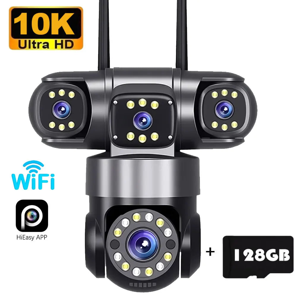 Cámara de seguridad para el hogar 10K 20MP para exteriores con WiFi, 4 lentes, 4 pantallas, zoom 360° 16X, CCTV, vigilancia inalámbrica, PTZ, protección de seguridad