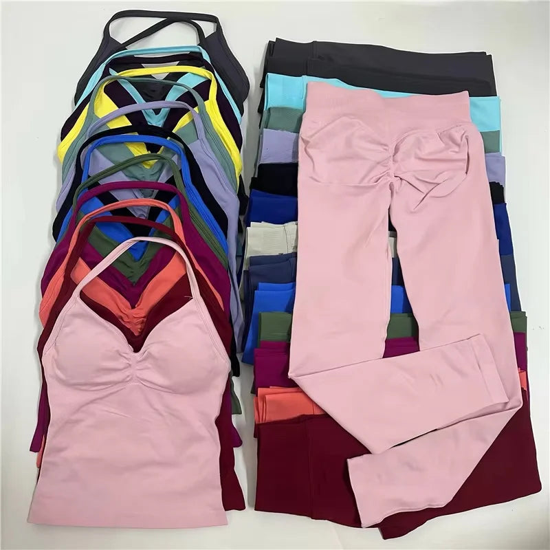 Conjunto de 2 piezas de yoga para mujer, leggings de cintura alta sin costuras, sujetador deportivo, ropa de entrenamiento, ropa deportiva para correr