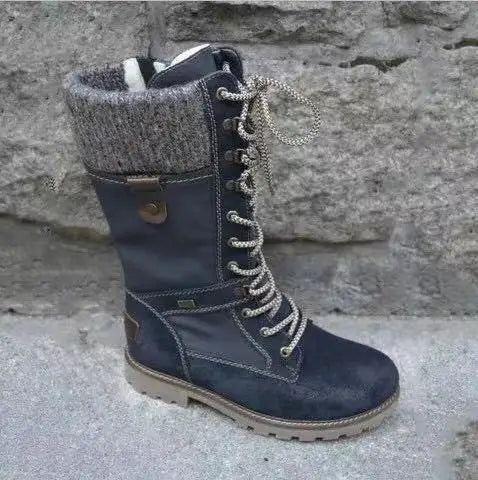 Botas de invierno a media pantorrilla para mujer, zapatos de invierno, botas de nieve a la moda para mujer, botas altas de gamuza cálidas 2025