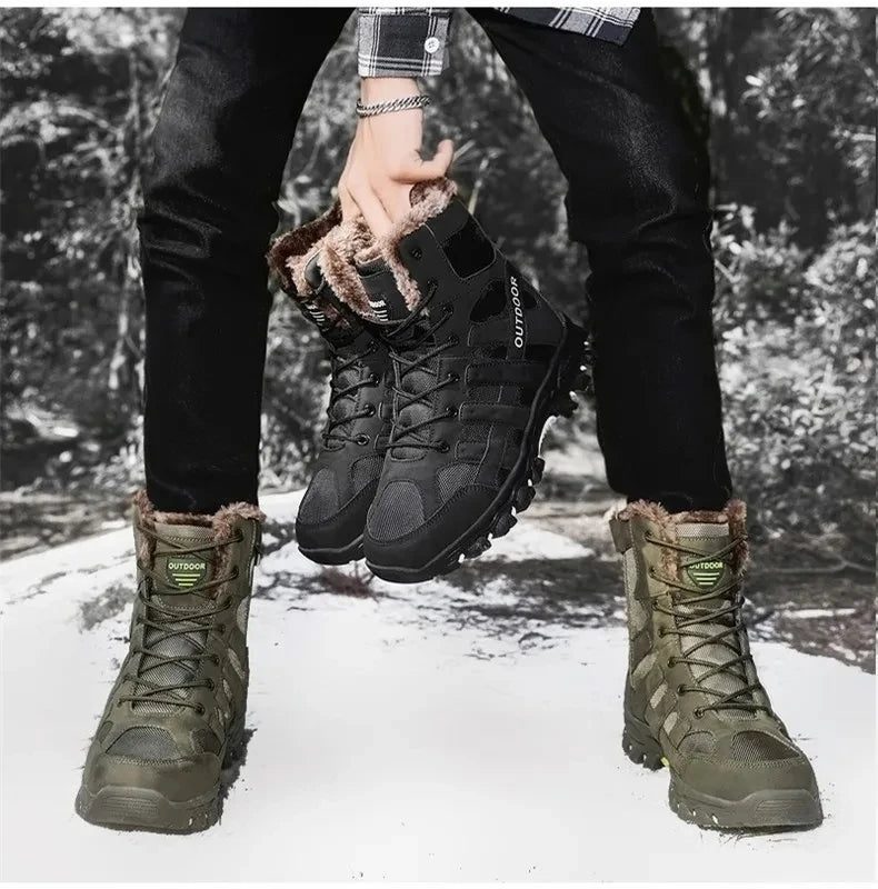 Brand Winter Men's Boots Thick Plush Warm Snow Boots Lace-UP Men Ankle Boots Outdoor Waterproof Men's Motorcycle Boots Size 47