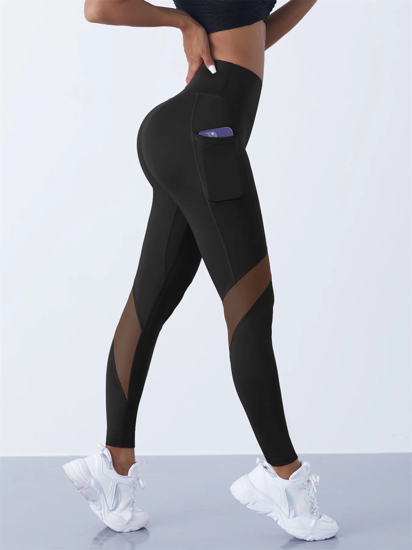 Women's Mesh Splicing Yoga Pants Shaping Leggings High Waist Tummy Control Lift Hips Running Workout Activewear Pants For Female