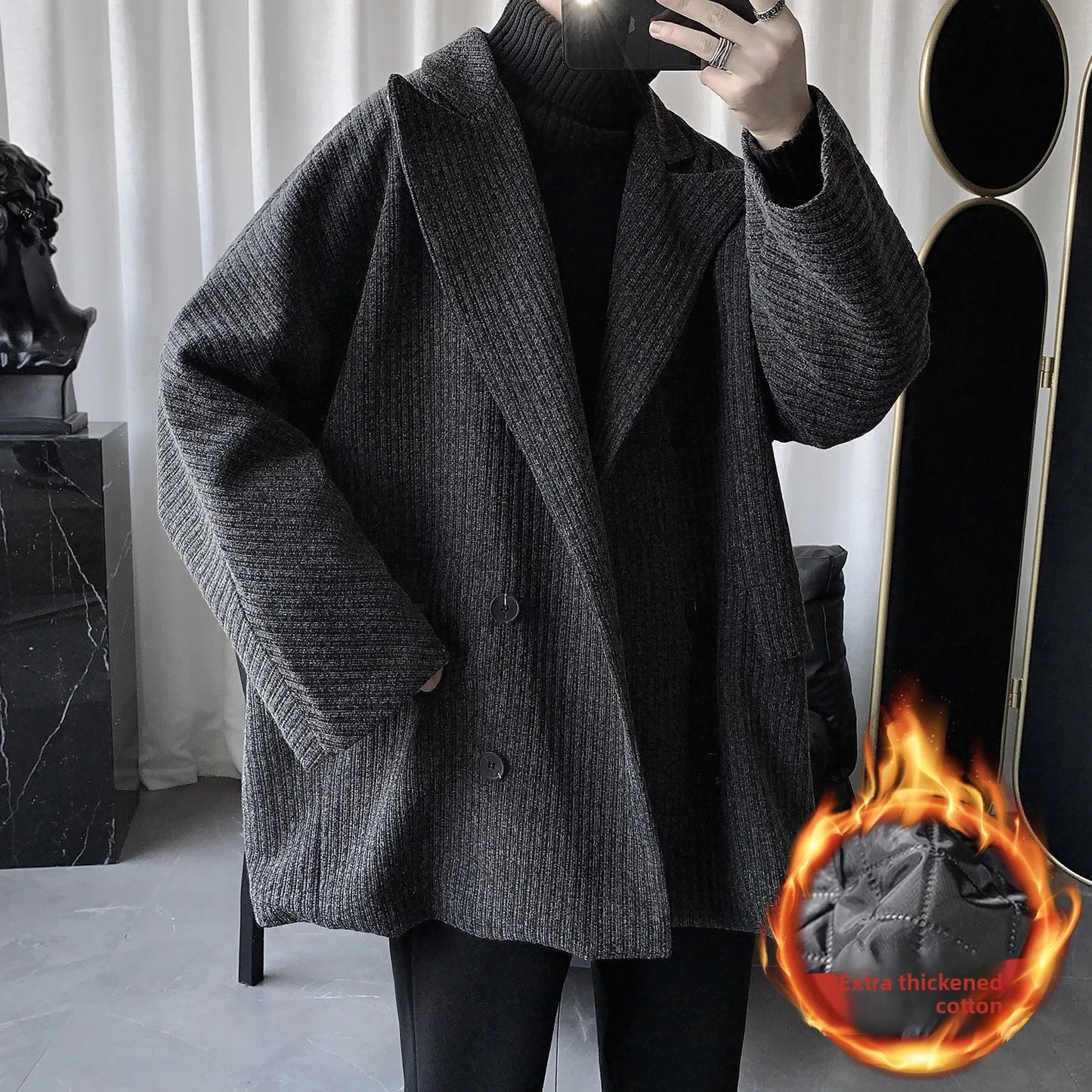 Abrigo largo entallado estilo coreano ligero de longitud media para hombre, abrigo juvenil sin cuello, abrigo de primavera para hombre.