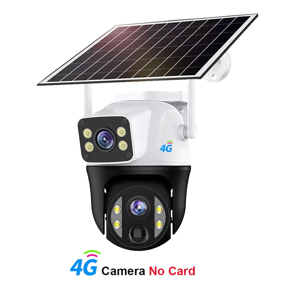 Cámara solar con tarjeta SIM 4G, lente dual de 12 MP, resistente al agua, para exteriores, CCTV, protección de seguridad V380 Pro, batería integrada.