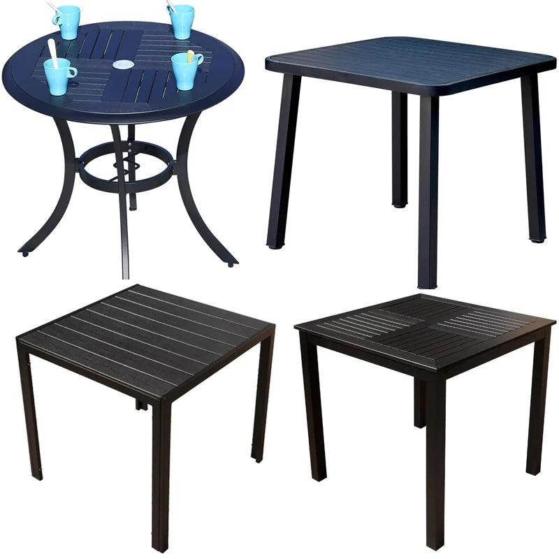 Mesa redonda/cuadrada para exterior, mesa de jardín, mesa de comedor moderna de madera y plástico, mesa larga para exteriores, ocio, patio, villa