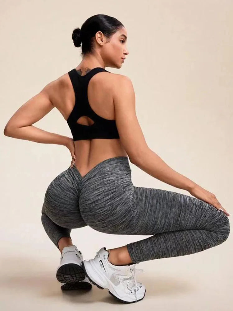 Leggings de nailon para gimnasio, yoga, espalda en V, efecto push-up en glúteos, ciclismo, fitness, ropa deportiva para entrenamiento.