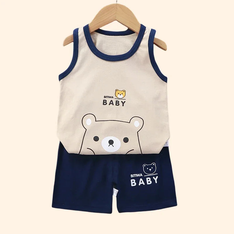 Conjuntos para niños, ropa para niños, chaleco, traje de verano para niñas, ropa para bebés, camisetas de algodón, pantalones cortos, camiseta sin mangas