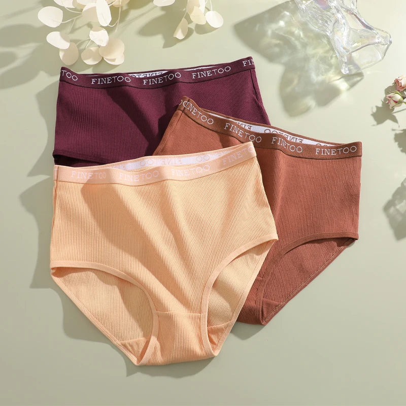 Conjunto de 4 bragas de algodón acanaladas a rayas para mujer, tallas grandes, cintura alta, transpirables, lencería lisa, pantalones cortos S-XXL