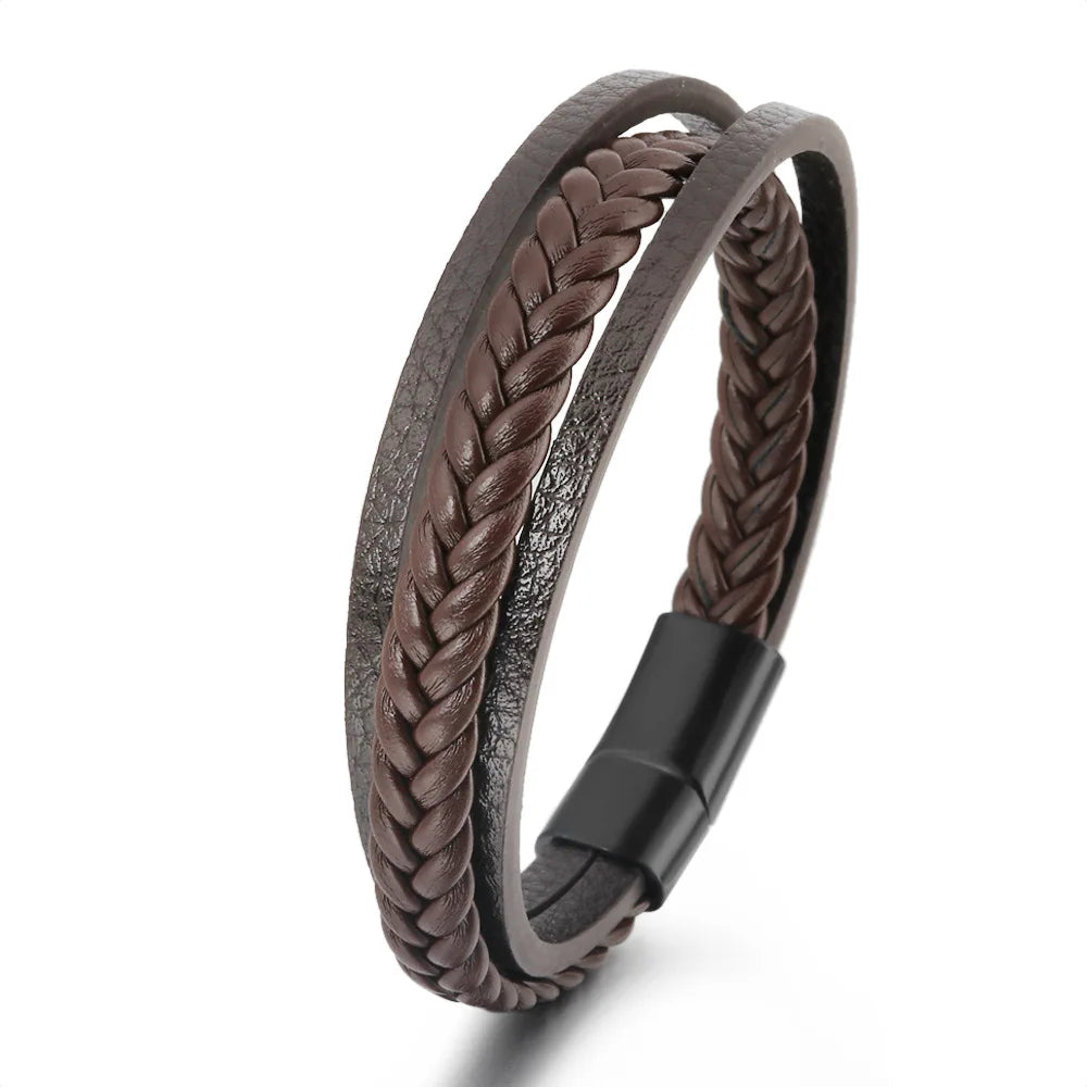 Pulseras de cuero de moda para hombre, pulseras de cuerda trenzada multicapa, pulseras masculinas, joyería, pulsera para hombre