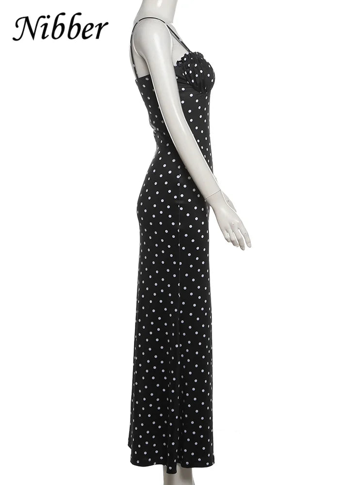 Vestido Nibber de verano, estilo moderno, con escote barco, estampado de lunares, tirantes finos, corte ajustado, elegante, estilo maxi, ideal para salir de fiesta.