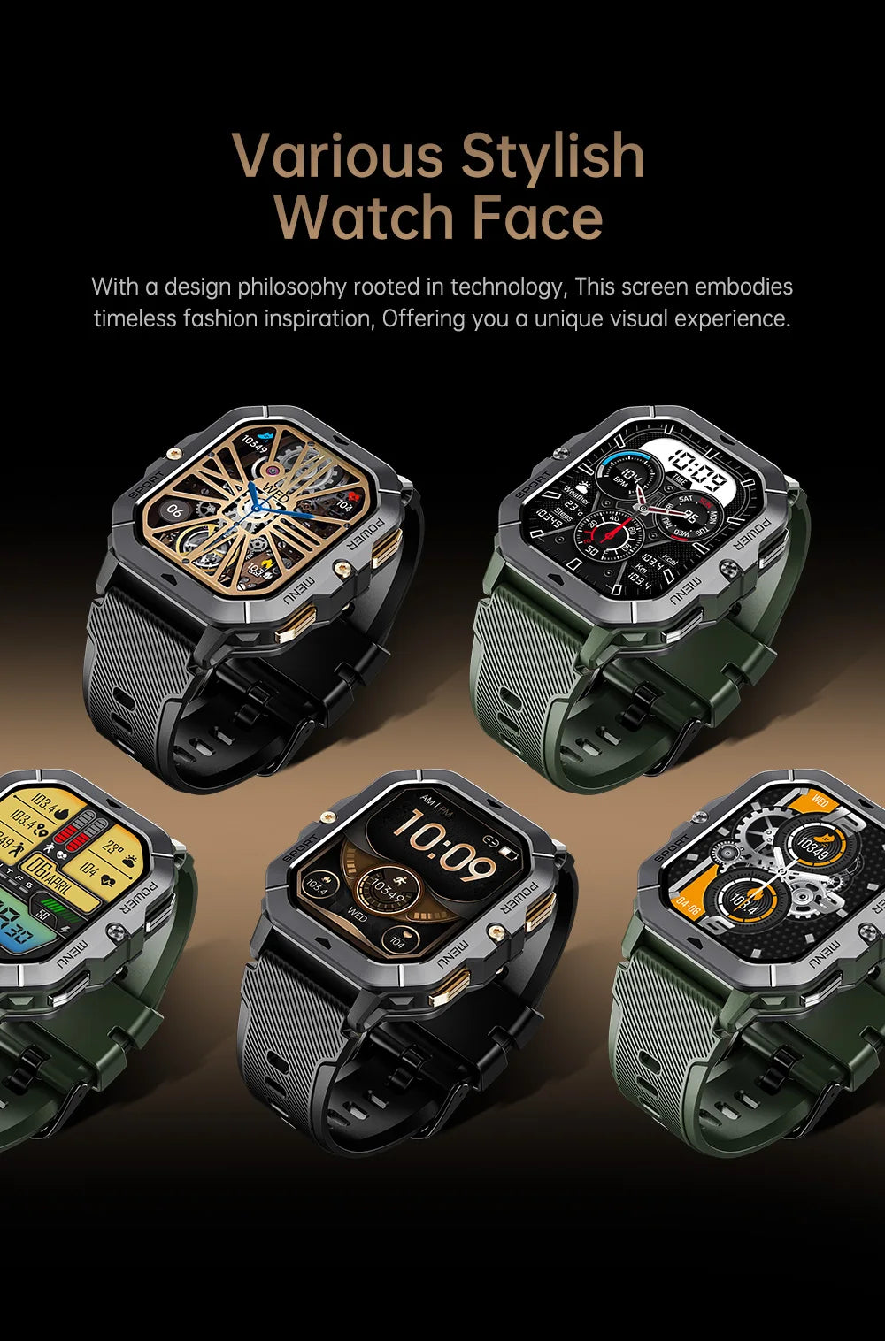 Reloj inteligente con Bluetooth de 2,02 pulgadas para hombre y mujer, batería de 410 mAh, resistente al agua hasta 1 ATM, monitor de ritmo cardíaco y salud, para deportes al aire libre