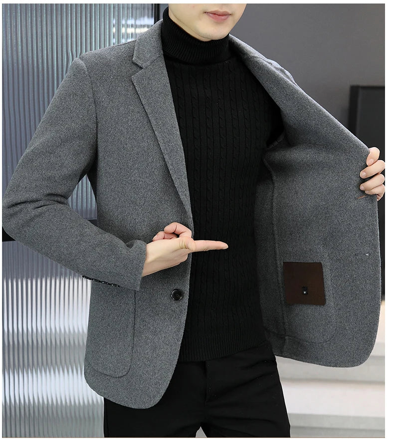 Slim Fit Detachable Down Liner Men's Woolen Coat High Quality 2025 Autumn Winter Casual Solid Color Short Style Warm Wool Jacket