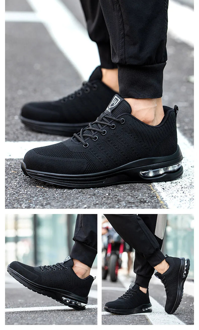Zapatos de trabajo de protección anti-aplastamiento para hombres y mujeres, zapatos indestructibles anti-perforación, zapatos de trabajo con amortiguación de aire, zapatos de seguridad con puntera de acero para hombre.