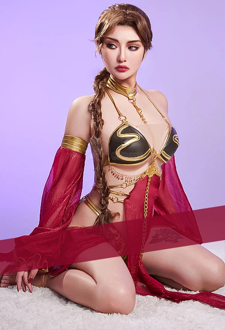 New Mooyiyi cos Leia Scarlet Salsa Dress Cosplay costume Halloween Christmas S-XL 2025 Sexy Red Dancer Dress